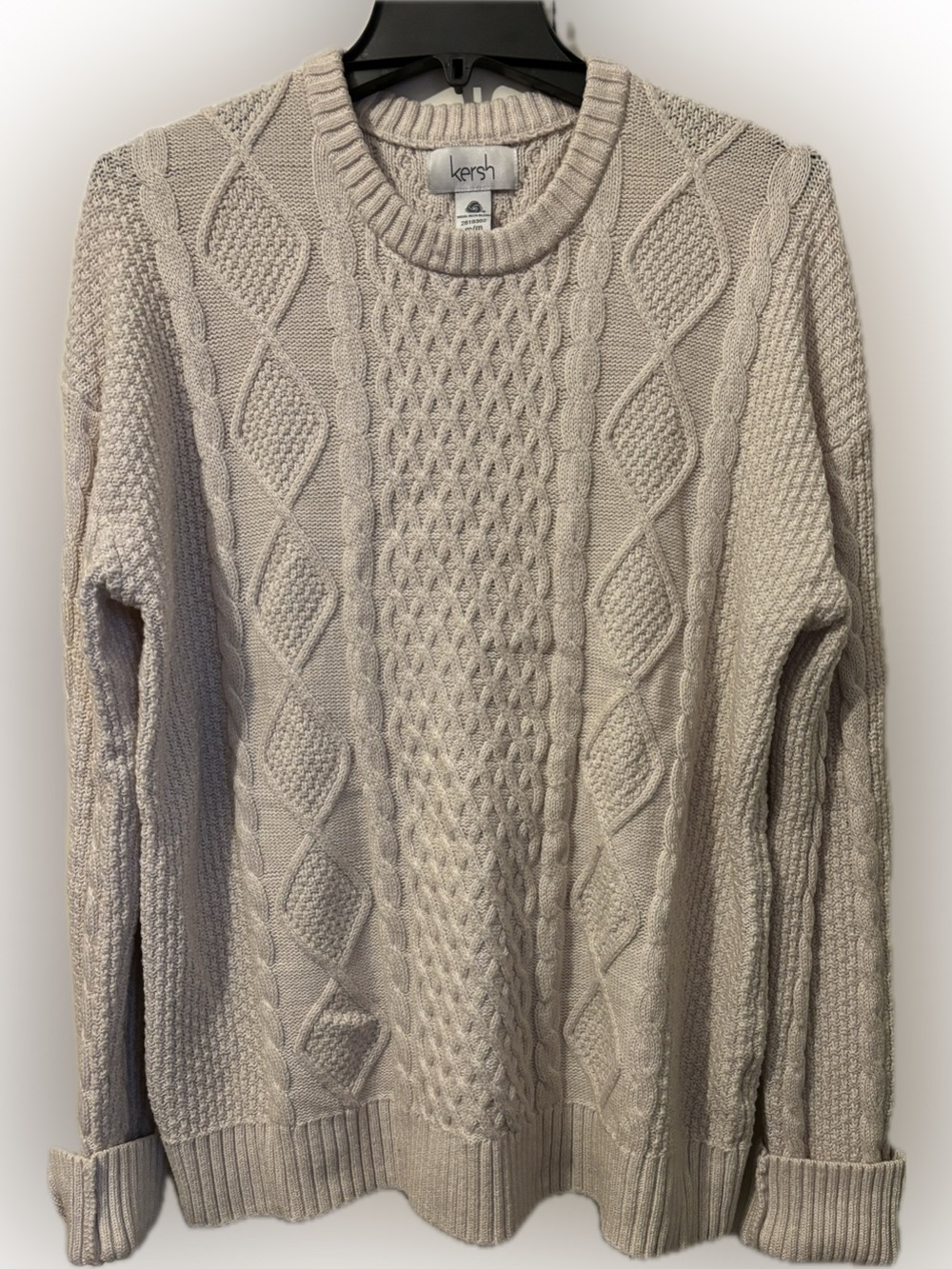 Kersh Cream Cable Knit Crewneck Sweater